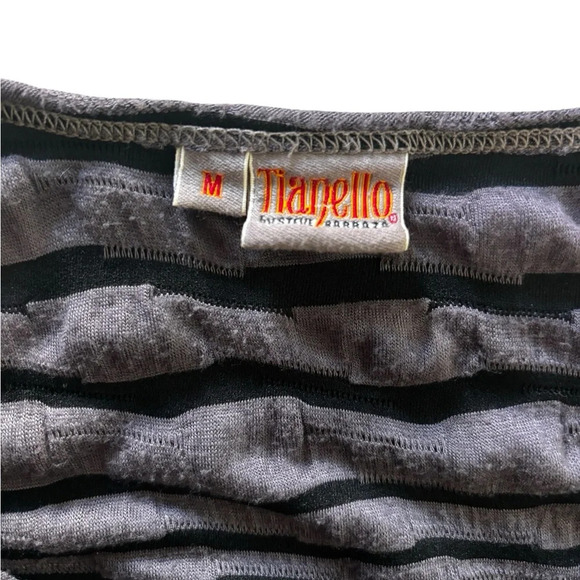 Tianello By Steve Barraza Blouse Top Gray Striped 3/4 Sleeve Round Neck Size‎ M - Picture 5 of 6